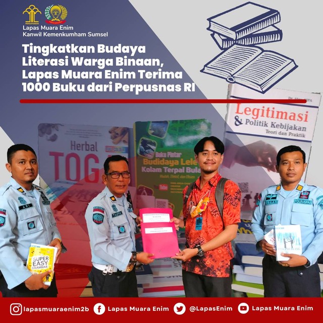 Tingkatkan Literasi WBP Lapas Muara Enim Terima 1000 Buku dari Perpusnas RI