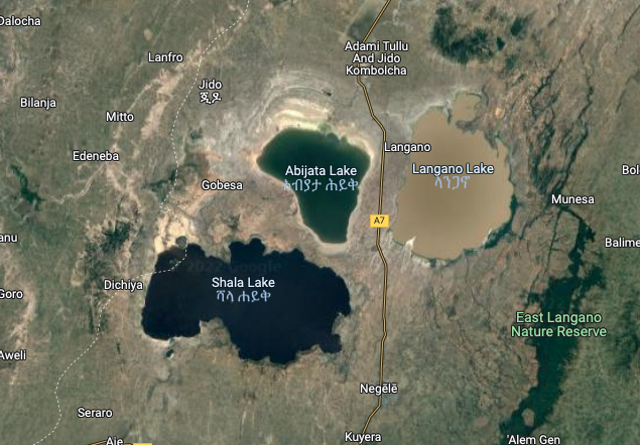 Tangkapan layar danau 3 warna di ethiopia. Foto: Google Maps