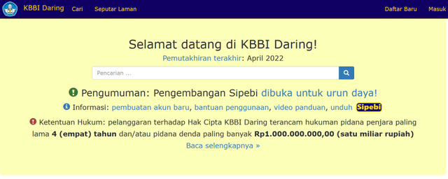 Rekomendasi situs cek grammar Bahasa Indonesia: KBBI Daring Foto: Tangkapan layar situs KBBI Daring