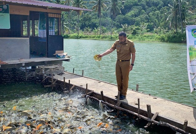 Wakil Gubernur Sumbar Audy Joinaldy, saat mengunjungi salah satu sentra penghasil ikan air tawar di Kecamatan Rao Selatan, Pasaman, Sumatera Barat, Senin (17/10/2022). Dokumentasi: Diskominfotik Sumbar