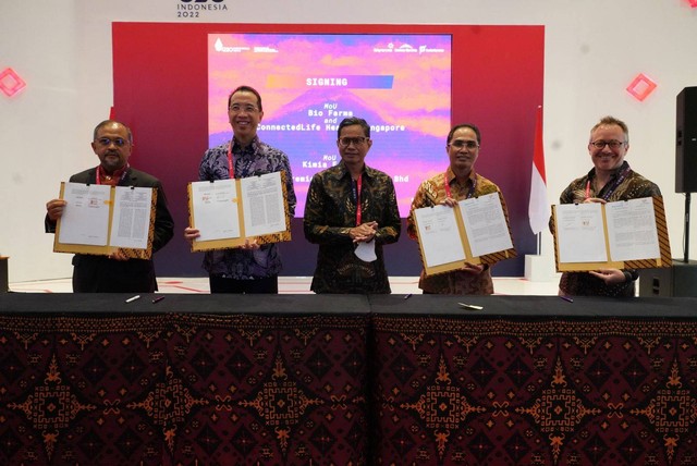 Induk Holding BUMN saat menandatangani sama dengan empat perusahaan tingkat global di sela giat G20 State-owned-Enterprise (SoE) International Conference & Expo2022. Foto: Dok. Kementerian BUMN