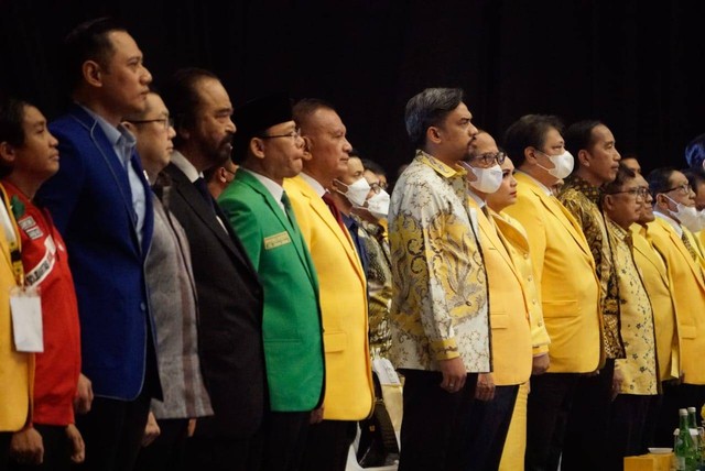 Presiden Joko Widodo menghadiri Puncak Acara HUT ke-58 Partai Golkar di JIExpo Kemayoran, Jakarta, Jumat (21/10). Foto: Jamal Ramadhan/kumparan