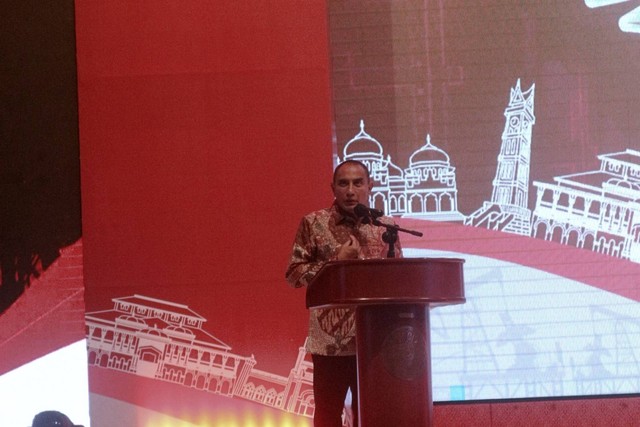 Gubernur Sumatera Utara Edy Rahmayadi pada pembukaan 2nd Northern Sumatra Forum di Hotel Adi Mulia, Kota Medan, Kamis (27/10/2022). Foto: Rahmat Utomo/kumparan