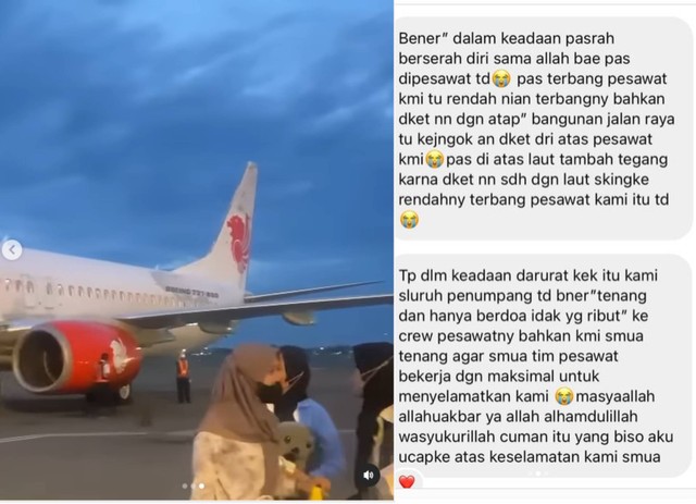 Kesaksian penumpang asal Palembang yang viral di media sosial. (Kolase tangkapan layar Instagram @plglipp)