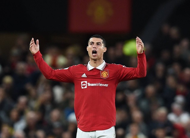 Reaksi Cristiano Ronaldo dari Manchester United saat melawan West Ham United di pertandingan di Old Trafford, Manchester, Inggris. Foto: Peter Powell/Reuters