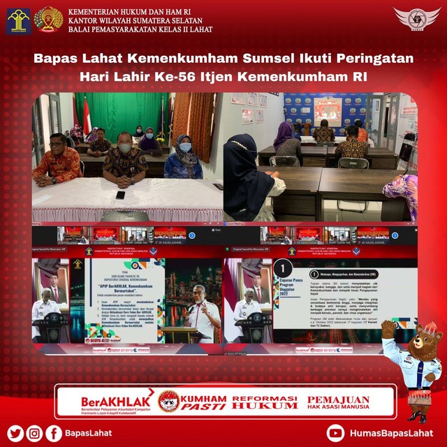 Bapas Lahat Ikuti Peringatan Hari Lahir Ke-56 Itjen Kemenkumham RI ...