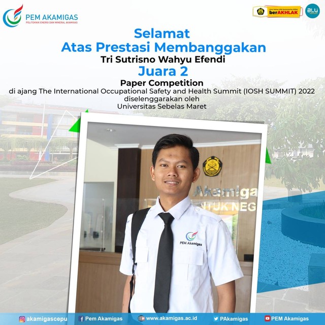 Tri Sutrisno Wahyu Effendi, mahasiswa Logistik Migas PEM Akamigas yang meraih juara 2 di lomba paper internasional
