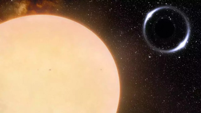 Ilustrasi seniman tentang Gaia BH1, sebuah lubang hitam dalam sistem biner yang terletak hanya 1.560 tahun cahaya dari Bumi. Sistem ini juga memiliki bintang pendamping seperti matahari. Foto: International Gemini Observatory/NOIRLab/NSF/AURA