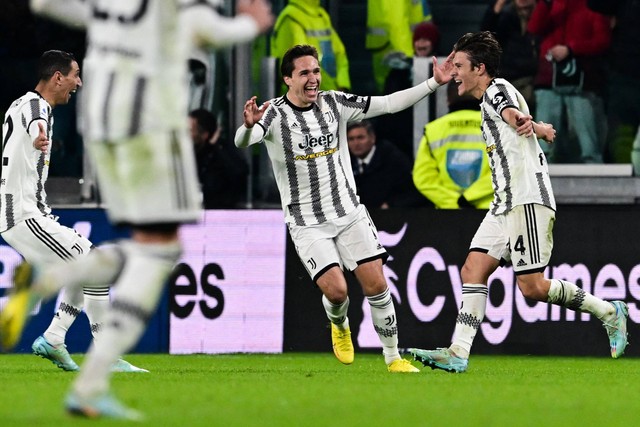 Pemain Juventus Nicolo Fagioli merayakan gol keduanya saat hadapi Inter Milan di Allianz Stadium, Turin, Italia, Minggu (6/11/2022). Foto: Miguel Medina/AFP