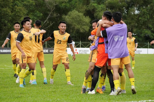 Timnas Brunei Darussalam yang berhasil mengalahkan Timor Leste di babak play-off Piala AFF 2022. Foto: AFF Mitsubishi Electric Cup