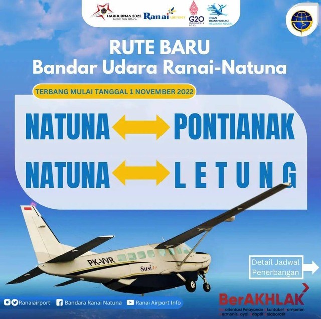 Rute baru tujuan Pulau Natuna (Sumber : akun resmi Bandara Ranai Natuna)