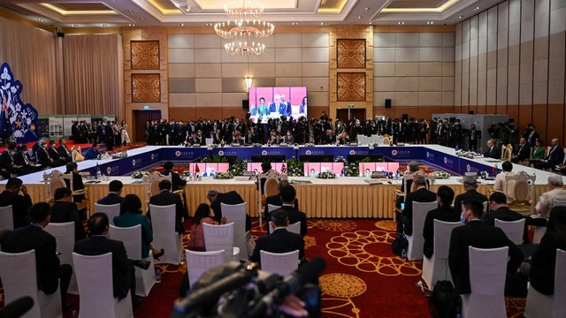 Suasana KTT ASEAN-Australia sebagai bagian dari KTT ASEAN ke-40 dan ke-41 di Phnom Penh, Kamboja, Sabtu (12/11/2022). Foto: Tang Chhin Sothy/AFP