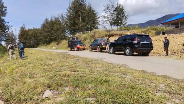 Lokasi pos polisi di Komplek Pancoran Tanjakan Lapar Kabupaten Puncak Papua Tengah.. (Foto Humas Polda Papua) 