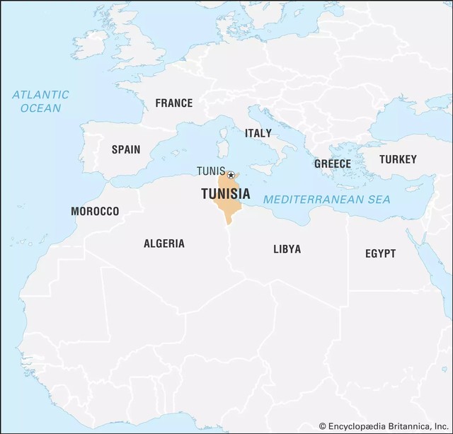 Potongan gambar peta Afrika yang menunjukkan Tunisia (Encyclopedia Britannica)