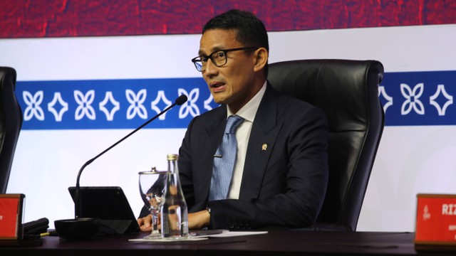 Menparekraf, Sandiaga Uno saat konferensi press di Hotel Westin, Nusa Dua Bali.  Foto: Aditia Noviansyah/kumparan