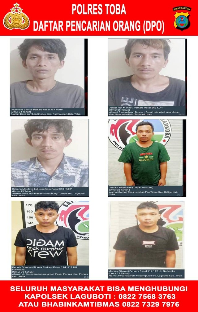 Para tahanan yang kabur dari Polres Toba. Foto: Dok. Istimewa