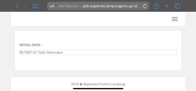 Tidak ditemukan data terkait mobil Samsat Keliling 'BE 9987 AZ' | Source: http://pkb.bapenda.lampungprov.go.id/pkb/hasil.php