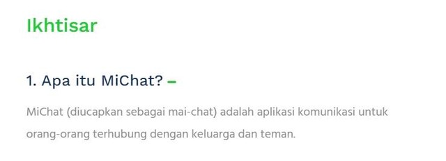 Pengertian tentang MiChat di situs resminya. Foto: Dok. MiChat