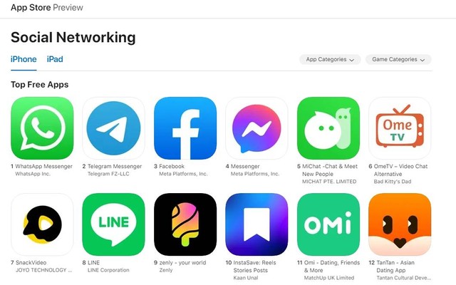 Top free apps di iOS per 17 November 2022. Foto: Dok. Apple Store