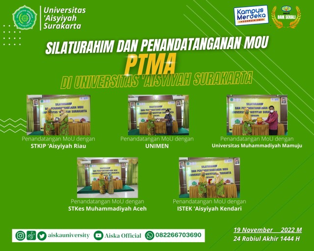 Galeri foto kegiatan silaturahim dan penandatanganan MOU antara 5 PTMA dengan Universitas 'Aisyiyah Surakarta (Foto: Dokumentasi Humas Universitas 'Aisyiyah Surakarta)