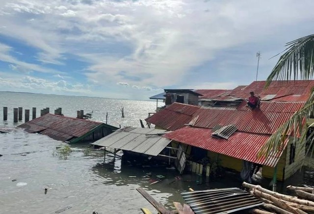 Satu unit rumah warga di Tanjungpinang ambruk disapu angin kencang (Foto: Antara)