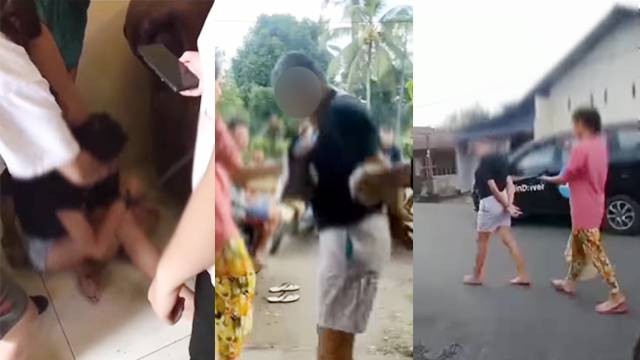 Kolase video saat seorang remaja perempuan di Minahasa Utara mengalami perundungan oleh sejumlah orang karena ditudung mencuri.  