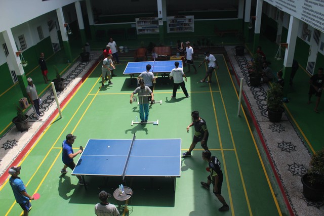Perlombaan Tenis Meja sedang berlangsung di Lapas Cikarang, Foto/red : Humas Lapas Cikarang