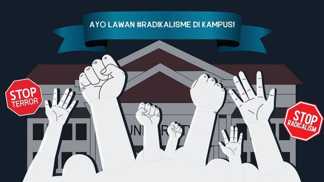 Ilustrasi mahasiswa melawan radikalisme dan terorisme. Sumber : Canva