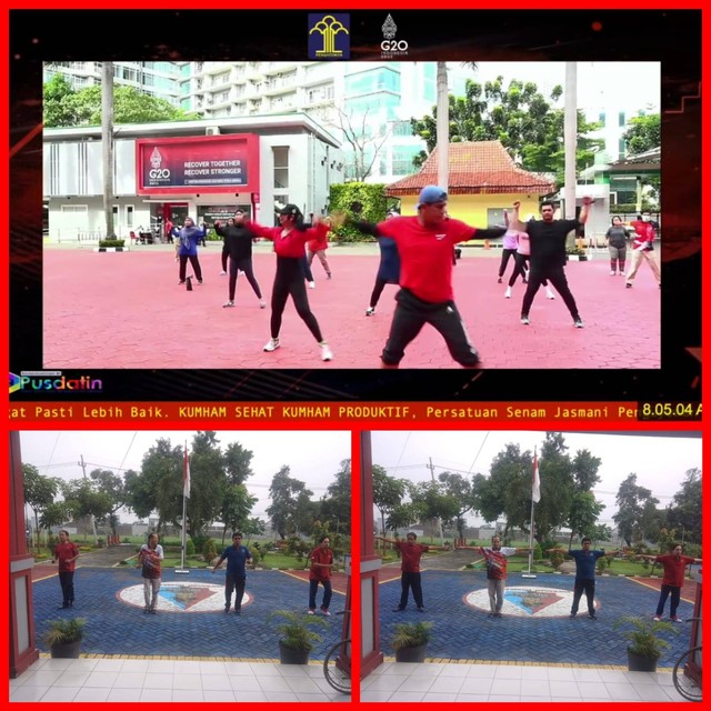 Rupbasan Mojokerto Bersama Seluruh Jajaran Kemenkumham Kembali Ikuti Senam Virtual (Foto:HumasRupMoker)