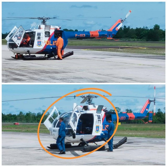 Foto terakhir helikopter P-1113 dan helikopter P-1103 di Lanud Iskandar Pangkalan Bun sebelum bertolak ke Tanjung Pandan. Foto: Danlanud Iskandar/InfoPBUN