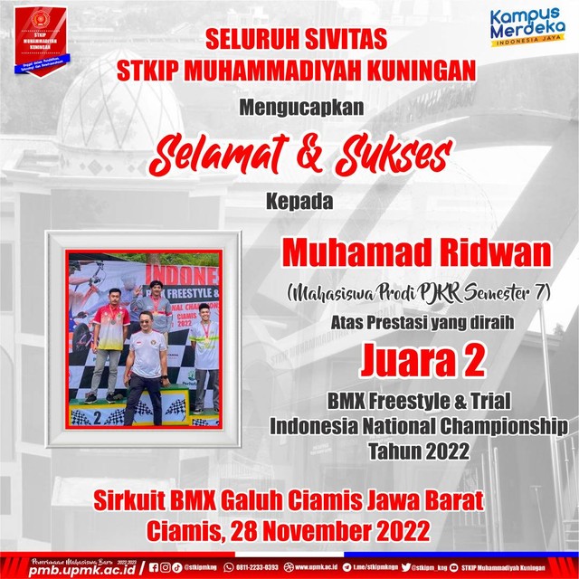 Dokumentasi Flyer: Raih Juara 2 BMX Freestyle & Trial Mahasiswa PJKR STKIP Muhammadiyah Kuningan