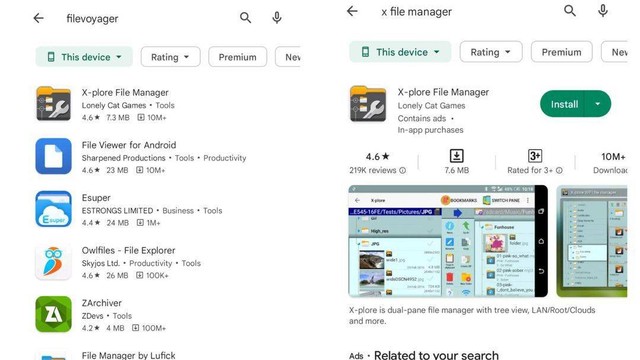 Pencarian X-File Manager yang tak muncul lagi di Google Play Store Foto: Screenshot