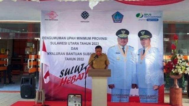 Gubernur Sulawesi Utara, Olly Dondokambey saat mengumumkan UMP Sulut tahun 2023 yang naik sebesar 5,24 persen menjadi Rp Rp 3.485.000