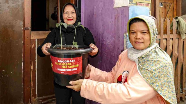 Warga di Pasar Baru, Jakarta Pusat, mengikuti program petik masak dari relawan Mak Ganjar. Foto: Dok. Istimewa