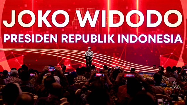 Presiden Jokowi memberikan pengarahan dalam Pertemuan Tahunan Bank Indonesia 2022 di Jakarta Convention Center, Jakarta, Rabu (30/11/2022). Foto: Sigid Kurniawan/ANTARA FOTO