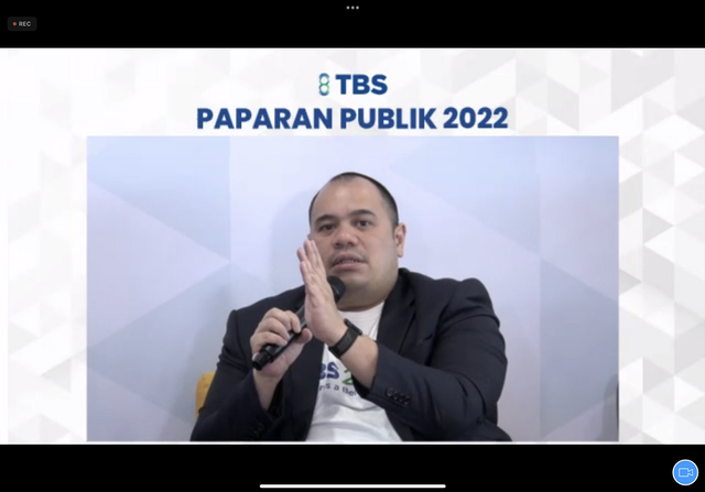 Wakil Direktur Utama PT TBS Energi Utama Tbk (TOBA), Pandu Patria Sjahrir dalam paparan publik TOBA virtual, Kamis (1/12/2022).  Foto: Dok. Istimewa