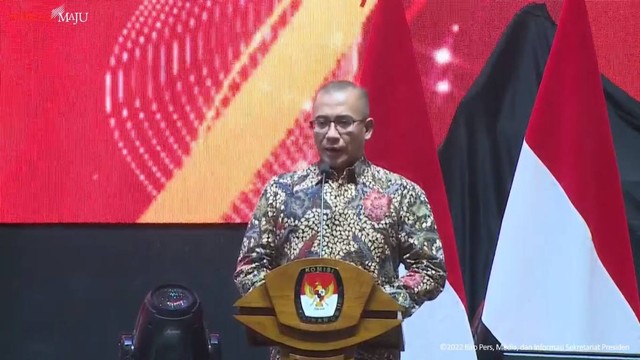 Ketua Komisi Pemilihan Umum (KPU) RI Hasyim Asy'ari  di acara Konsolidasi Nasional dalam Rangka Kesiapan Pelaksanaan Tahapan Pemilu Serentak Tahun 2024, Jumat (2/12/2022). Foto: Youtube/Sekretariat Presiden