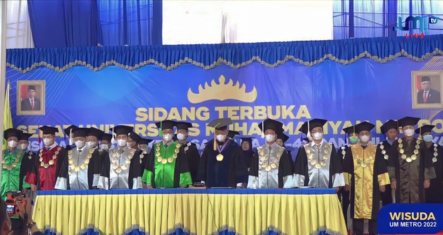 Milad ke-56, Wisuda Magister ke-11, Sarjana  ke-41 dan Ahli Madya Universitas Muhammadiyah Metro tahun 2022 pada Rabu, (30/11/2022) (Sumber Gambar: Youtube UM Metro)