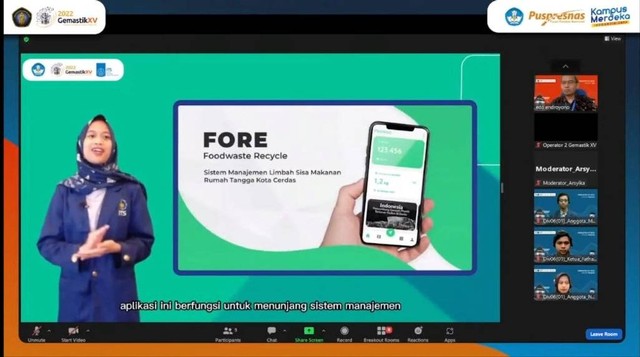 Tim Pholeos ITS ketika mempresentasikan FORE (Foodwaste Recycle) secara virtual pada babak final Gemastik XV.