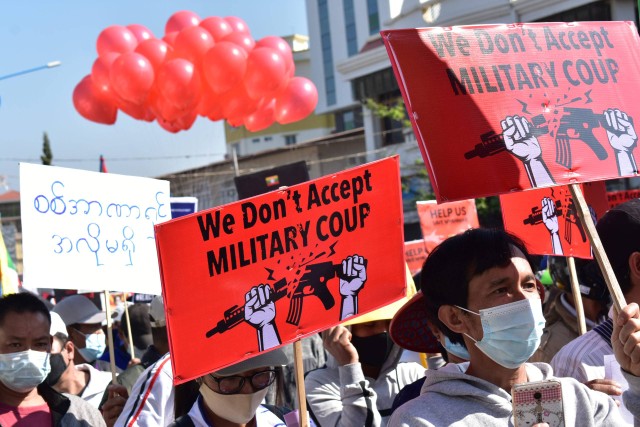 Demonstrasi akibat kudeta militer di Myanmar (shutterstock.com)