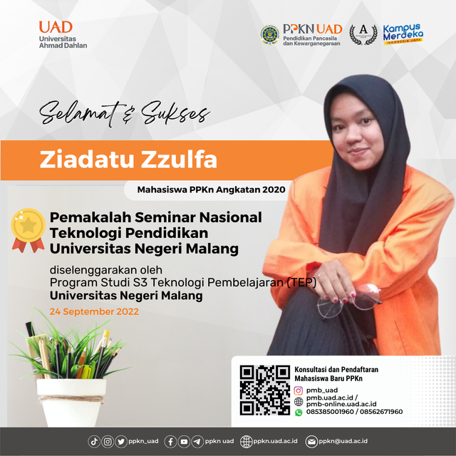 Ziadatu Zzulfa, mahasiswa Berprestasi PPKn UAD. Foto: Khr