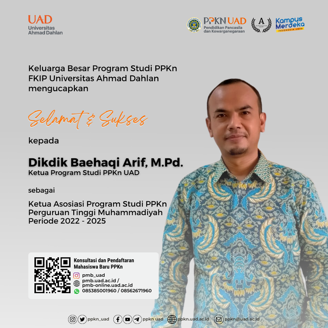 Dikdik Baehaqi Arif, M.Pd, terpilih sebagai Ketua Asosiasi Program Studi PPKn Perguruan Tinggi Muhammadiyah (APS PPKn PTM) Periode 2022-2025. Foto:Rohmah