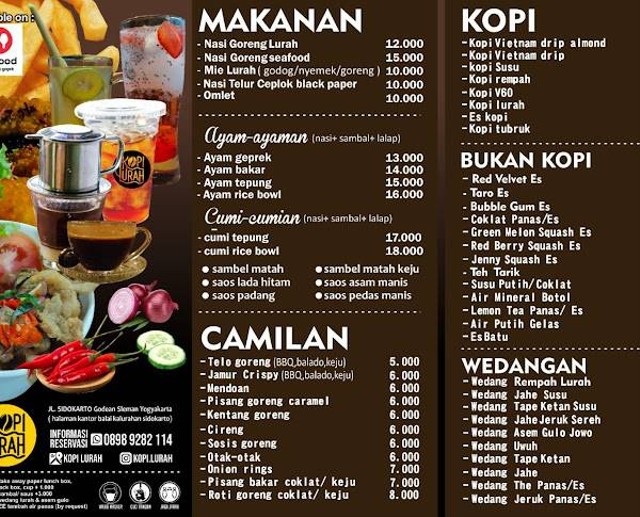 Daftar menu yang tersedia di Kopi Lurah Sidokarto. (Sumber foto: Dokumentasi organisasi)