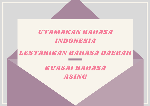 Trigatra Bahasa "Utamakan Bahasa Indonesia, Lestarikan Bahasa Daerah, Kuasai Bahasa Asing" (Sumber : milik sendiri)