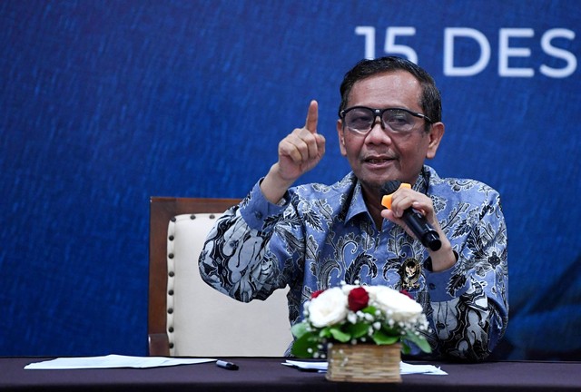 Menko Polhukam Mahfud MD menyampaikan catatan akhir tahun di Jakarta, Kamis (15/12/2022). Foto: Akbar Nugroho Gumay/ANTARA FOTO