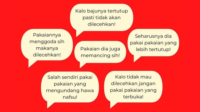 Ilustrasi komentar-komentar negatif terhadap korban pelecehan seksual. (foto: dokumen penulis)
