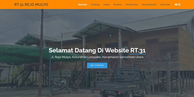 Tampilan website "RT Cerdas" di RT 31 Kelurahan Lempake Kecamatan Samarinda Utara Kota Samarinda yang berfungsi untuk memudahkan tugas Ketua RT serta membantu masyarakat luar mengetahui kondisi RT 31 secara lebih luas. Foto: Prototipe website (https://rhezadifa16.github.io/rt31lempake/)