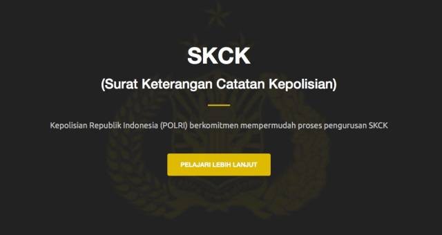 Laman depan situs layanan SKCK online. Sumber: skck.polri.go.id