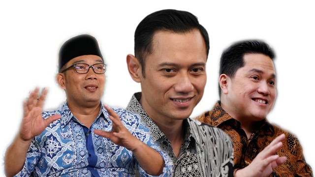 Kolase foto Ridwan Kamil, Agus Harimurti Yudhoyono (AHY) dan Erick Thohir. Foto: kumparan