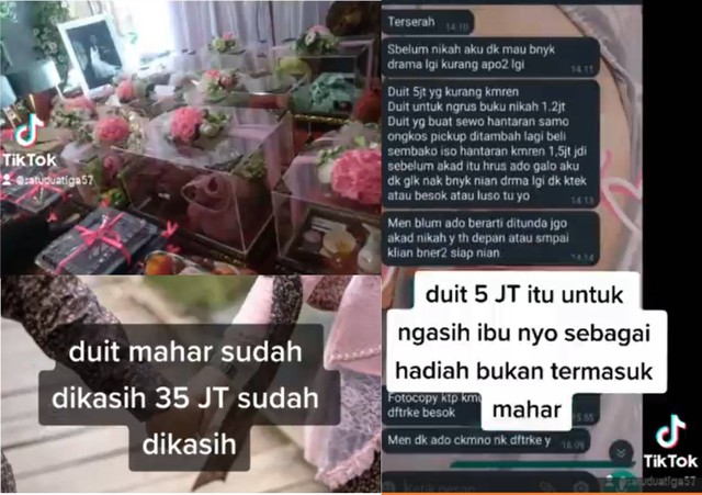 Video dan narasi yang viral tentang kisah pasangan yang diduga terjadi di Palembang. (Tangkapan layar TikTok @satuduatiga57)